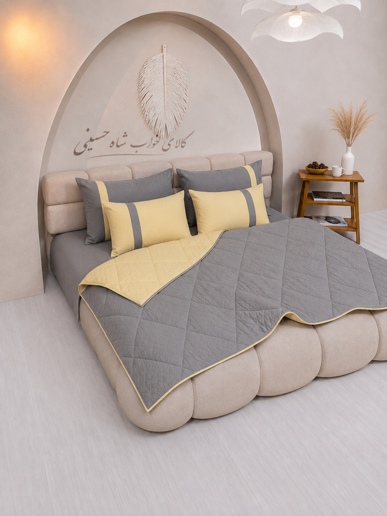 روتختی مینیمال ‌پنبه دوزی طوسی-لیمویی