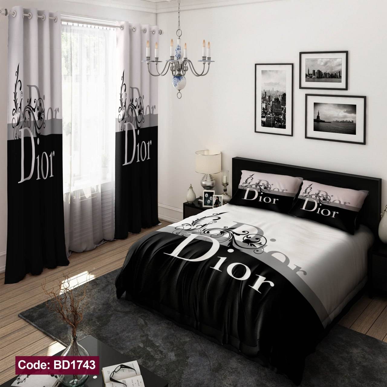 ست روتختی فول سایزبندی سفید و مشکی با طرح Dior