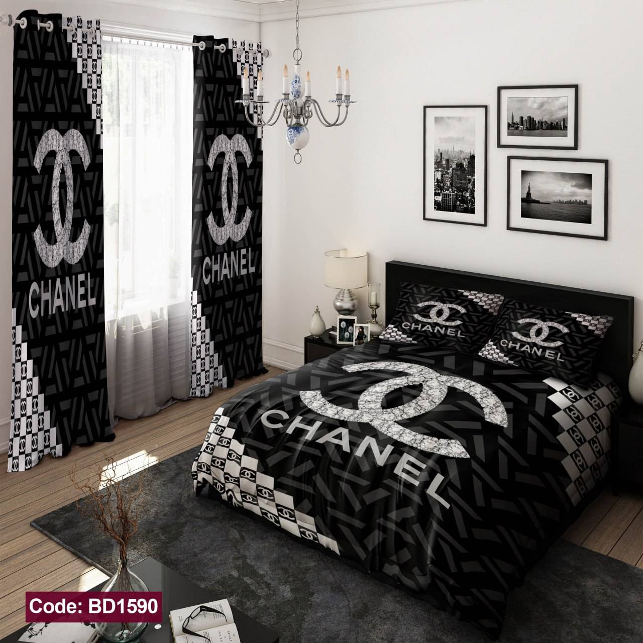 ست روتختی فول سایزبندی مشکی با طرح CHANEL
