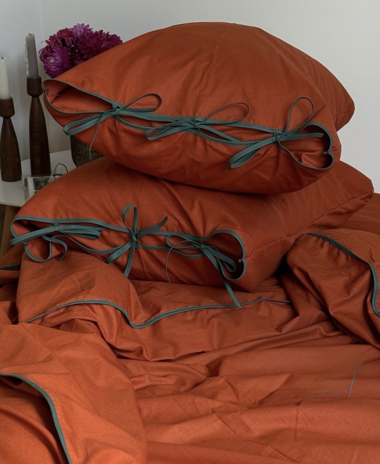 روتختی نوار دوزی مینیمال سبز آجری دونفره و یکنفره